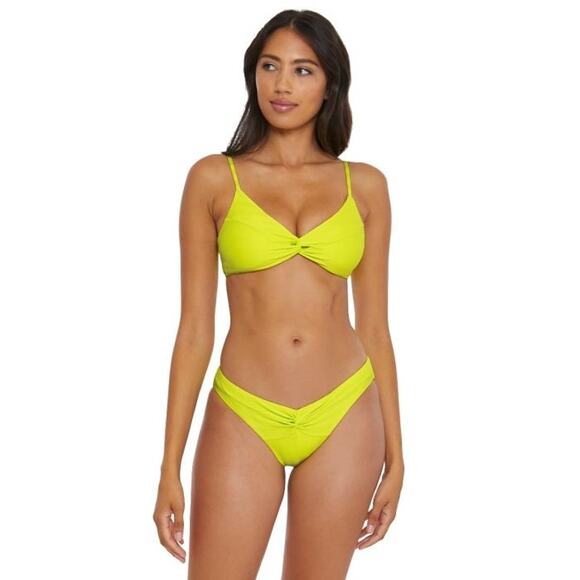 Becca Prima Neon Yellow Twist Front Hipster Bikini Swimsuit Bottoms Size Medium - Picture 1 of 13